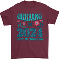 Arriving 2024 New Baby Pregnancy Pregnant Mens T-Shirt 100% Cotton Maroon