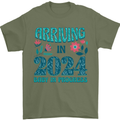 Arriving 2024 New Baby Pregnancy Pregnant Mens T-Shirt 100% Cotton Military Green