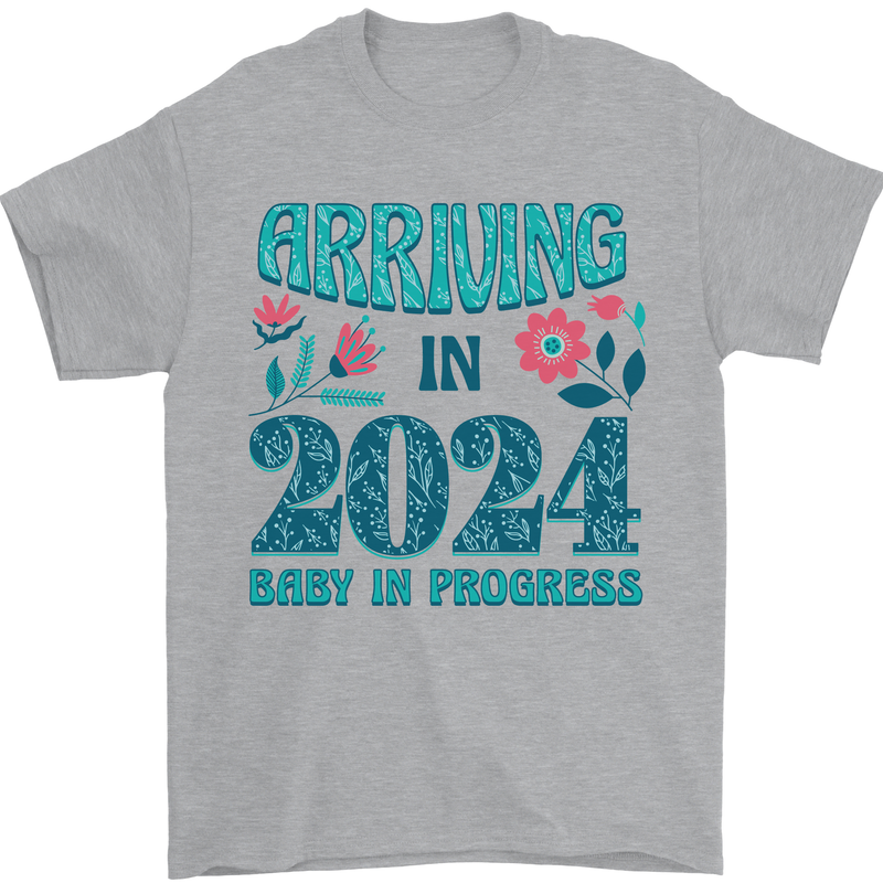 Arriving 2024 New Baby Pregnancy Pregnant Mens T-Shirt 100% Cotton Sports Grey