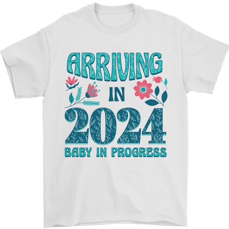 Arriving 2024 New Baby Pregnancy Pregnant Mens T-Shirt 100% Cotton White