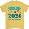 Arriving 2024 New Baby Pregnancy Pregnant Mens T-Shirt 100% Cotton Yellow