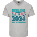 Arriving 2024 New Baby Pregnancy Pregnant Mens V-Neck Cotton T-Shirt Sports Grey