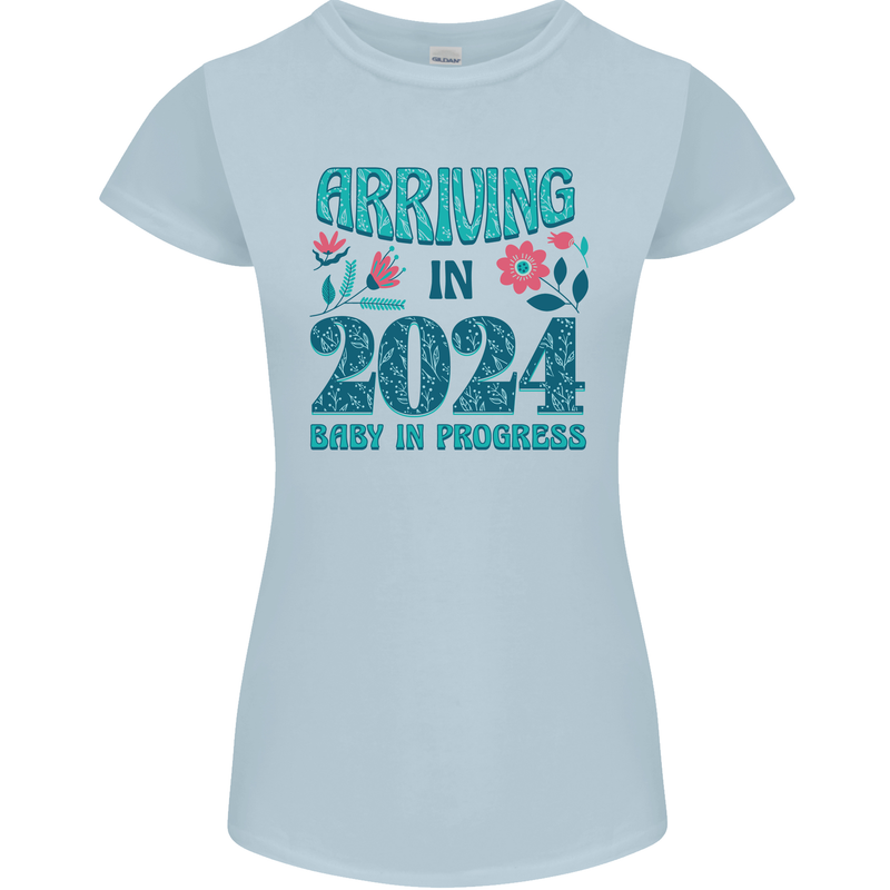 Arriving 2024 New Baby Pregnancy Pregnant Womens Petite Cut T-Shirt Light Blue