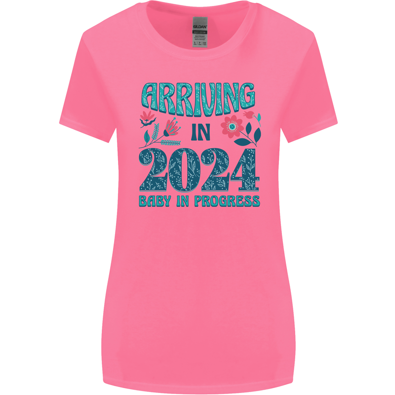 Arriving 2024 New Baby Pregnancy Pregnant Womens Wider Cut T-Shirt Azalea