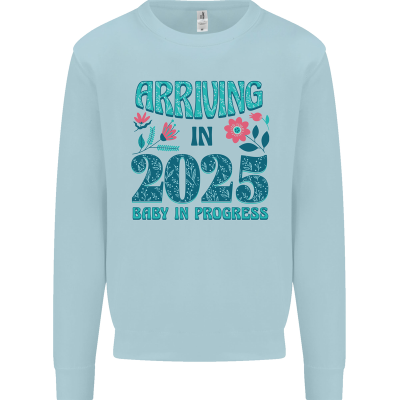 Arriving 2025 New Baby Pregnancy Pregnant Kids Sweatshirt Jumper Light Blue