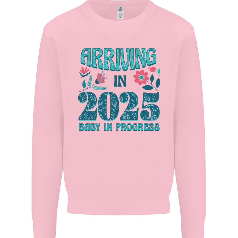 Arriving 2025 New Baby Pregnancy Pregnant Kids Sweatshirt Jumper Light Pink