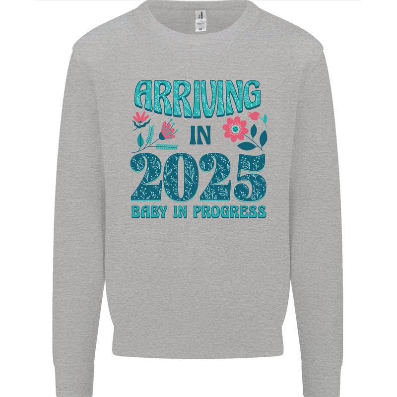 Arriving 2025 New Baby Pregnancy Pregnant Kids Sweatshirt Jumper Sports Grey