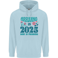 Arriving 2025 New Baby Pregnancy Pregnant Mens 80% Cotton Hoodie Light Blue