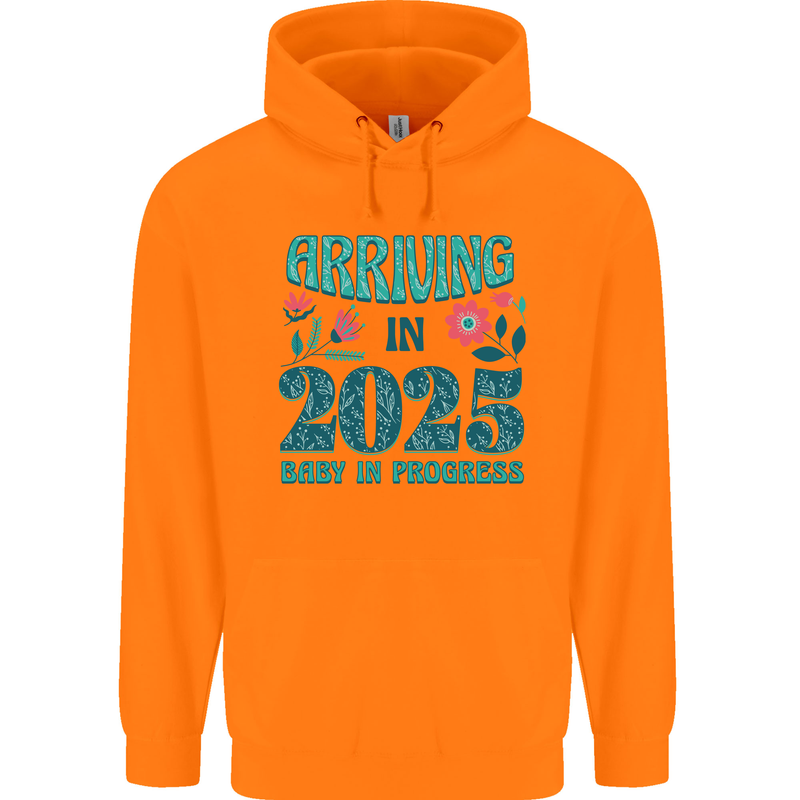 Arriving 2025 New Baby Pregnancy Pregnant Mens 80% Cotton Hoodie Orange