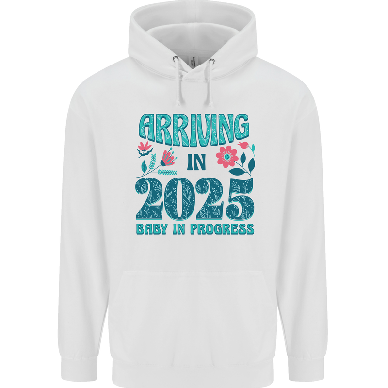 Arriving 2025 New Baby Pregnancy Pregnant Mens 80% Cotton Hoodie White