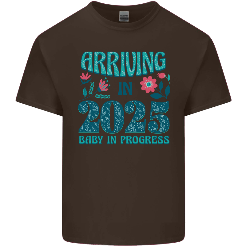 Arriving 2025 New Baby Pregnancy Pregnant Mens Cotton T-Shirt Tee Top Dark Chocolate