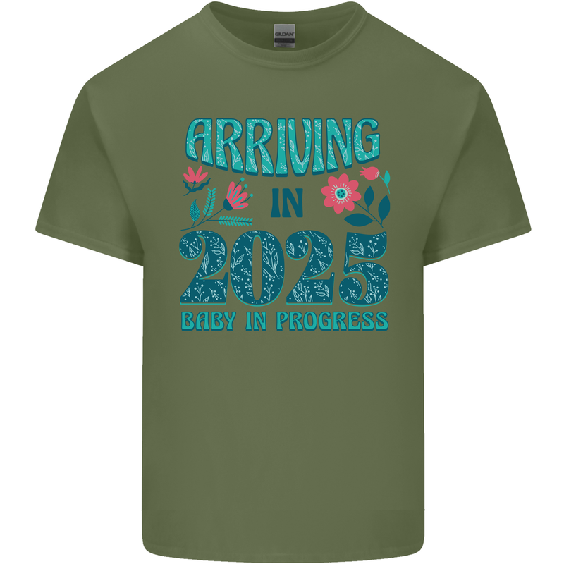 Arriving 2025 New Baby Pregnancy Pregnant Mens Cotton T-Shirt Tee Top Military Green