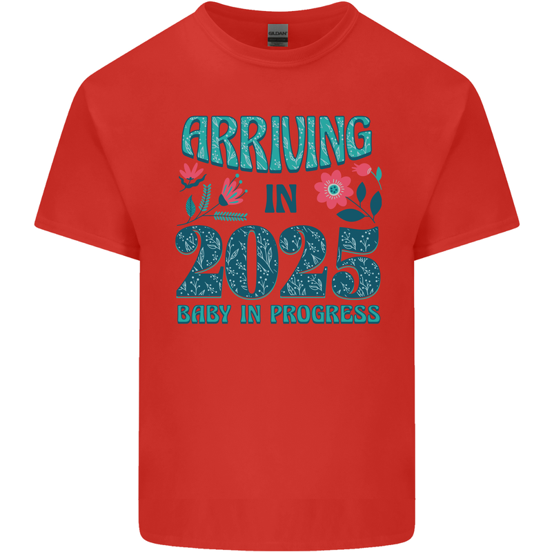 Arriving 2025 New Baby Pregnancy Pregnant Mens Cotton T-Shirt Tee Top Red