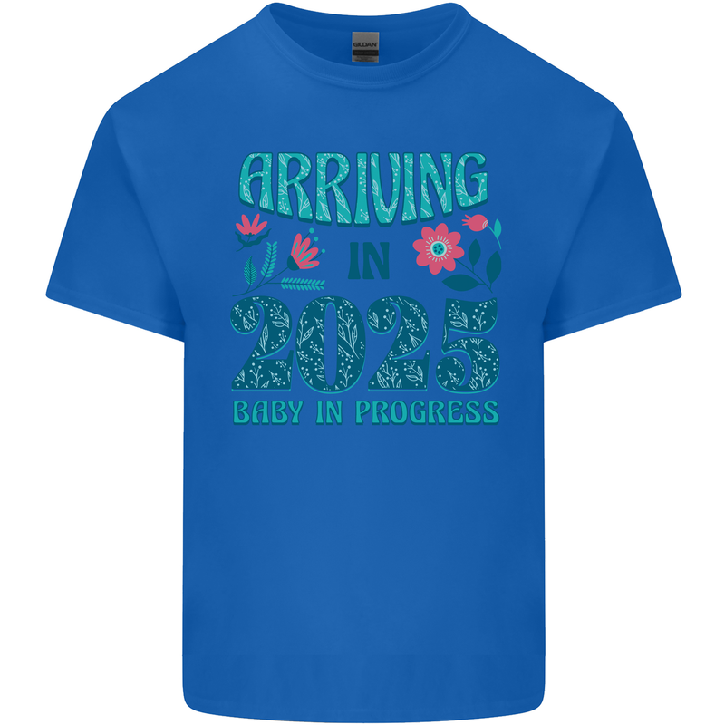 Arriving 2025 New Baby Pregnancy Pregnant Mens Cotton T-Shirt Tee Top Royal Blue