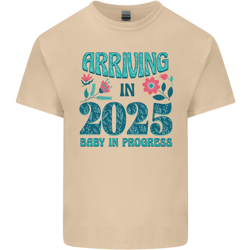 Arriving 2025 New Baby Pregnancy Pregnant Mens Cotton T-Shirt Tee Top Sand