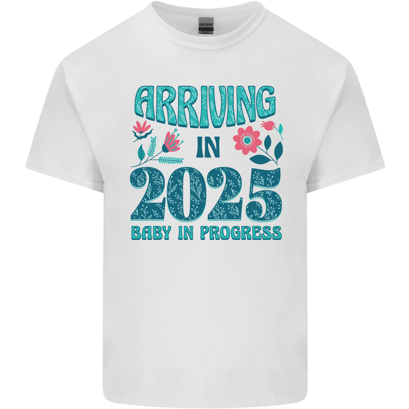 Arriving 2025 New Baby Pregnancy Pregnant Mens Cotton T-Shirt Tee Top White