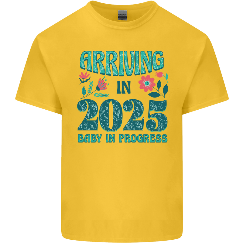 Arriving 2025 New Baby Pregnancy Pregnant Mens Cotton T-Shirt Tee Top Yellow