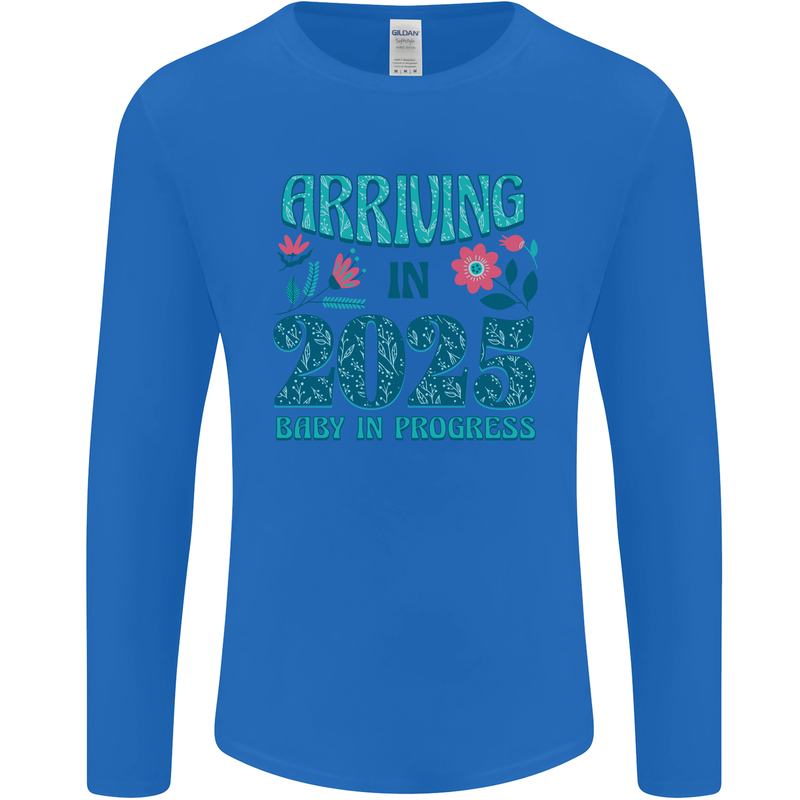 Arriving 2025 New Baby Pregnancy Pregnant Mens Long Sleeve T-Shirt Royal Blue