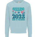 Arriving 2025 New Baby Pregnancy Pregnant Mens Sweatshirt Jumper Light Blue
