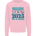 Arriving 2025 New Baby Pregnancy Pregnant Mens Sweatshirt Jumper Light Pink