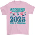 Arriving 2025 New Baby Pregnancy Pregnant Mens T-Shirt 100% Cotton Light Pink