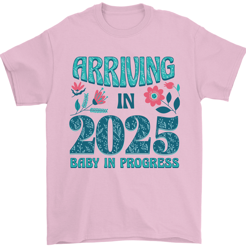 Arriving 2025 New Baby Pregnancy Pregnant Mens T-Shirt 100% Cotton Light Pink