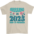 Arriving 2025 New Baby Pregnancy Pregnant Mens T-Shirt 100% Cotton Sand