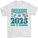 Arriving 2025 New Baby Pregnancy Pregnant Mens T-Shirt 100% Cotton White