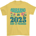 Arriving 2025 New Baby Pregnancy Pregnant Mens T-Shirt 100% Cotton Yellow