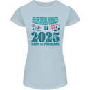 Arriving 2025 New Baby Pregnancy Pregnant Womens Petite Cut T-Shirt Light Blue