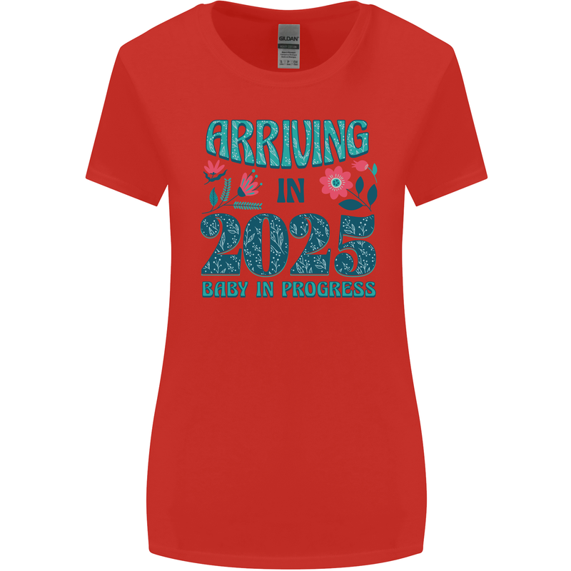 Arriving 2025 New Baby Pregnancy Pregnant Womens Wider Cut T-Shirt Red