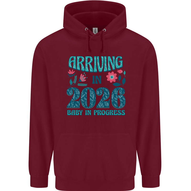 Arriving 2026 New Baby Pregnancy Pregnant Mens 80% Cotton Hoodie Maroon
