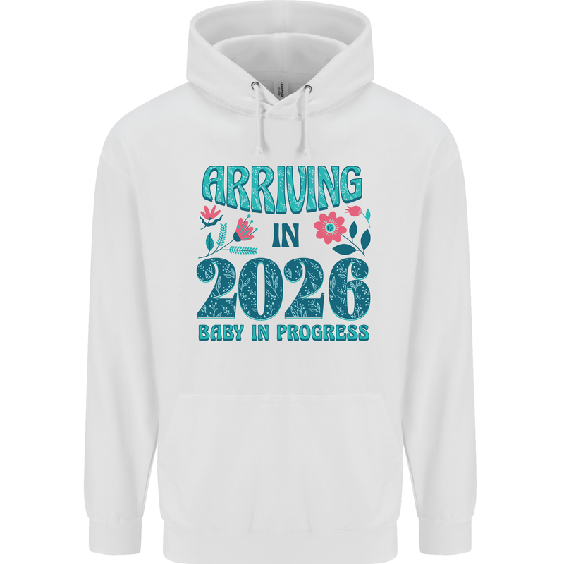 Arriving 2026 New Baby Pregnancy Pregnant Mens 80% Cotton Hoodie White
