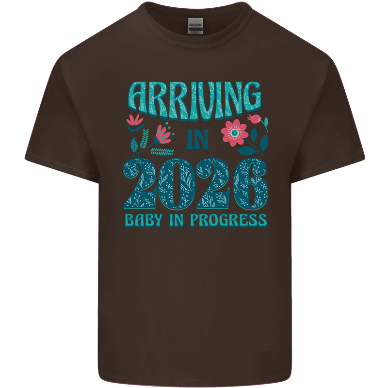 Arriving 2026 New Baby Pregnancy Pregnant Mens Cotton T-Shirt Tee Top Dark Chocolate