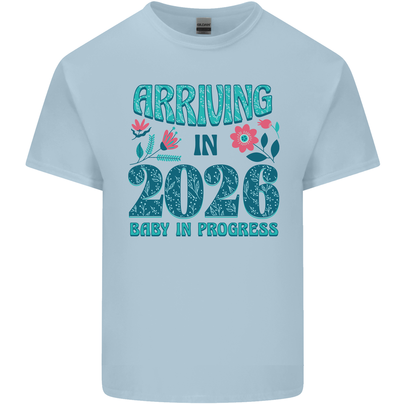 Arriving 2026 New Baby Pregnancy Pregnant Mens Cotton T-Shirt Tee Top Light Blue