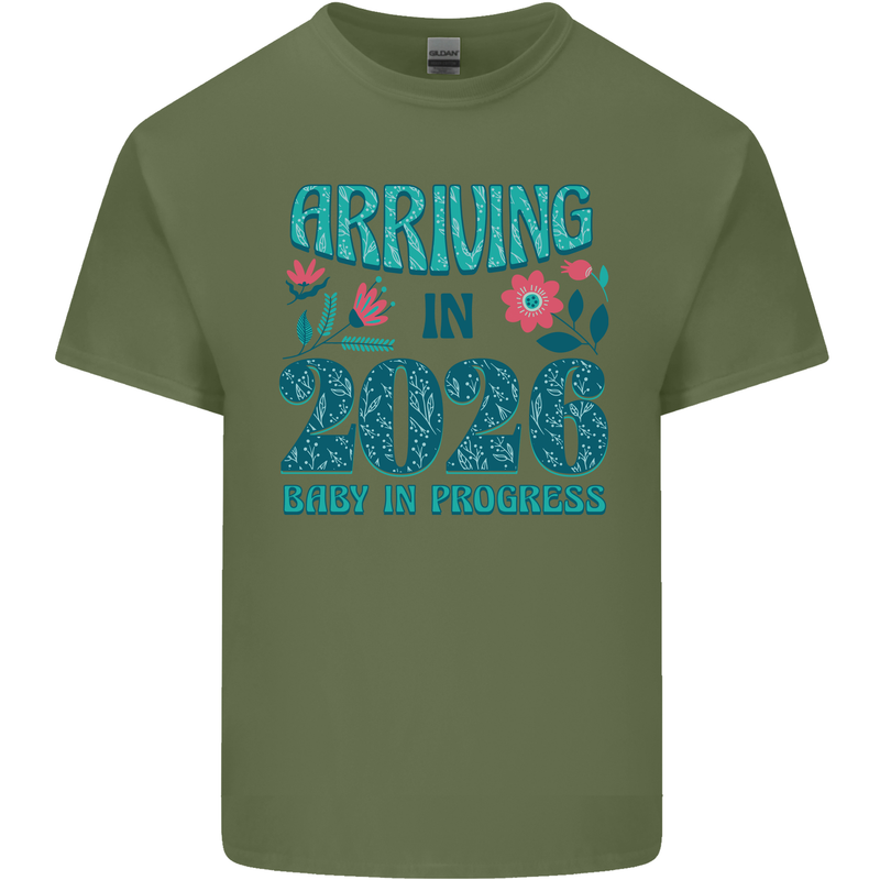 Arriving 2026 New Baby Pregnancy Pregnant Mens Cotton T-Shirt Tee Top Military Green