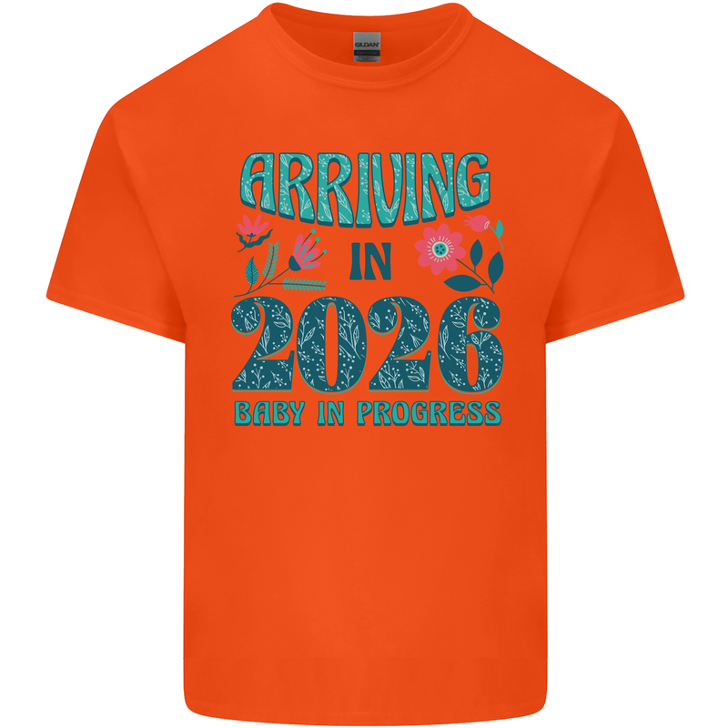 Arriving 2026 New Baby Pregnancy Pregnant Mens Cotton T-Shirt Tee Top Orange
