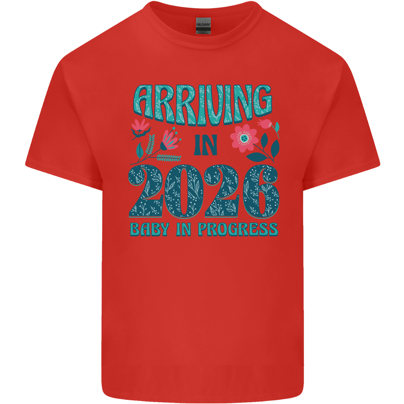 Arriving 2026 New Baby Pregnancy Pregnant Mens Cotton T-Shirt Tee Top Red