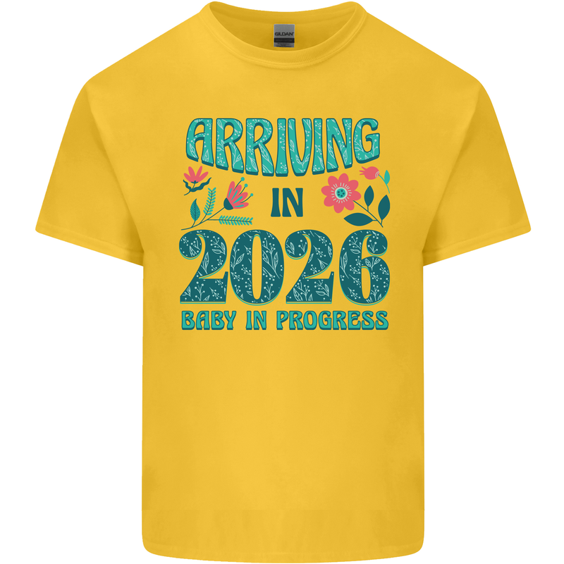 Arriving 2026 New Baby Pregnancy Pregnant Mens Cotton T-Shirt Tee Top Yellow