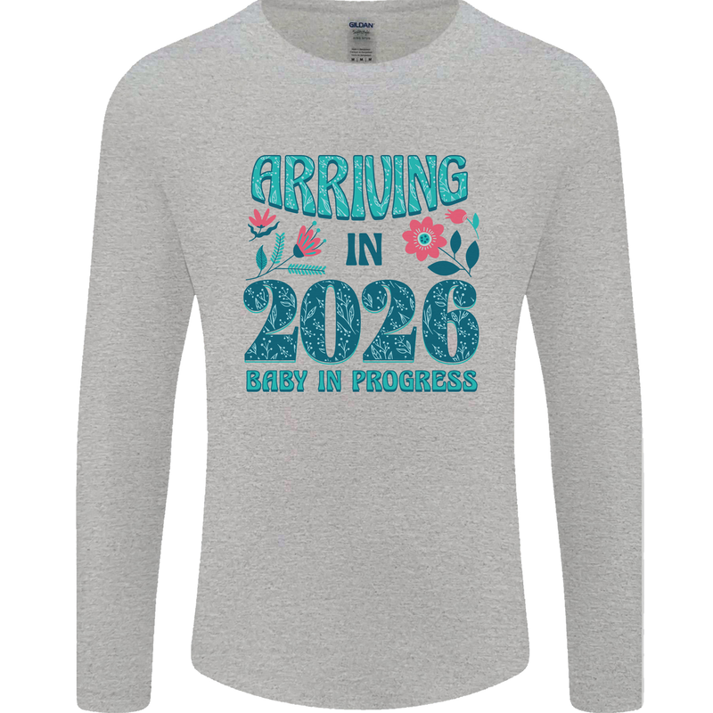 Arriving 2026 New Baby Pregnancy Pregnant Mens Long Sleeve T-Shirt Sports Grey