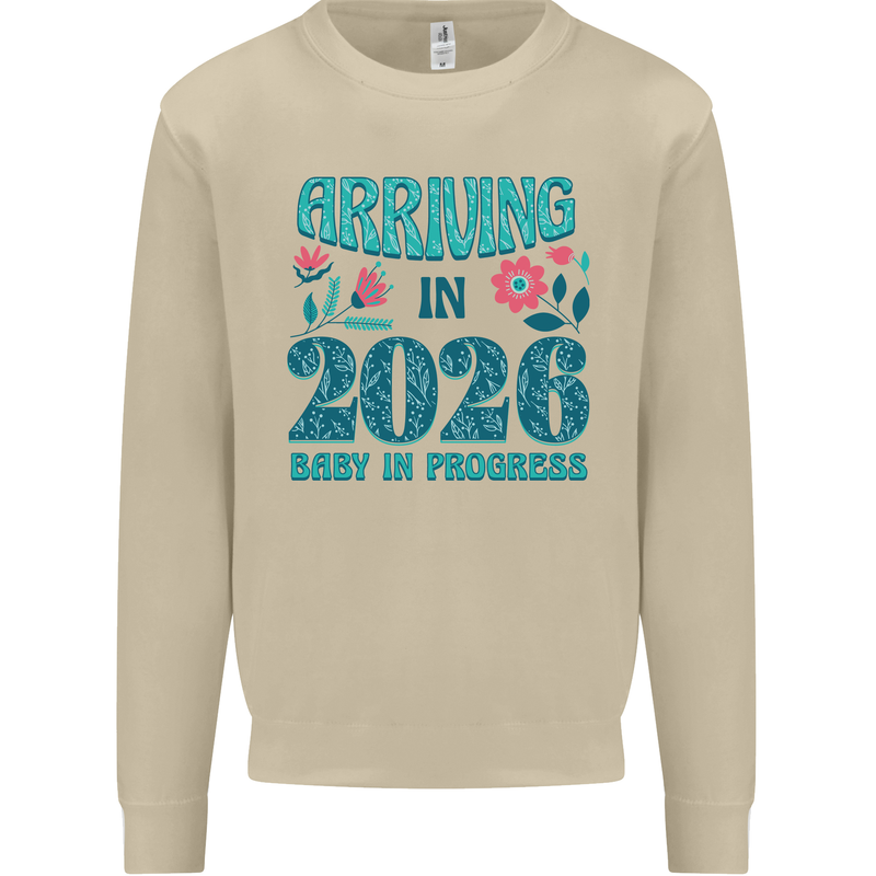 Arriving 2026 New Baby Pregnancy Pregnant Mens Sweatshirt Jumper Sand