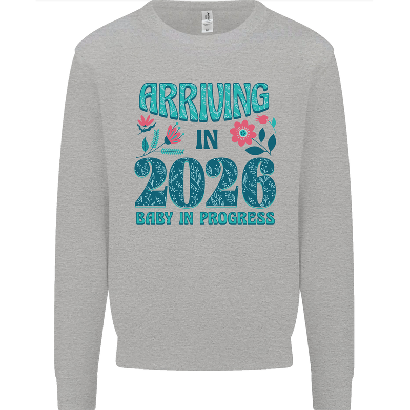 Arriving 2026 New Baby Pregnancy Pregnant Mens Sweatshirt Jumper Sports Grey