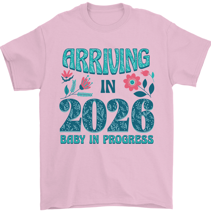 Arriving 2026 New Baby Pregnancy Pregnant Mens T-Shirt 100% Cotton Light Pink