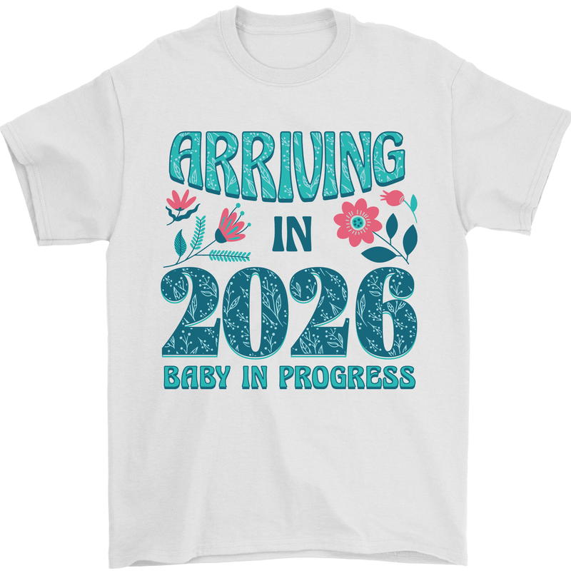 Arriving 2026 New Baby Pregnancy Pregnant Mens T-Shirt 100% Cotton White