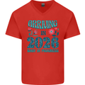 Arriving 2026 New Baby Pregnancy Pregnant Mens V-Neck Cotton T-Shirt Red