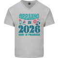 Arriving 2026 New Baby Pregnancy Pregnant Mens V-Neck Cotton T-Shirt Sports Grey