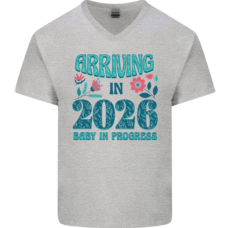 Arriving 2026 New Baby Pregnancy Pregnant Mens V-Neck Cotton T-Shirt Sports Grey