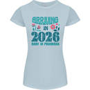 Arriving 2026 New Baby Pregnancy Pregnant Womens Petite Cut T-Shirt Light Blue