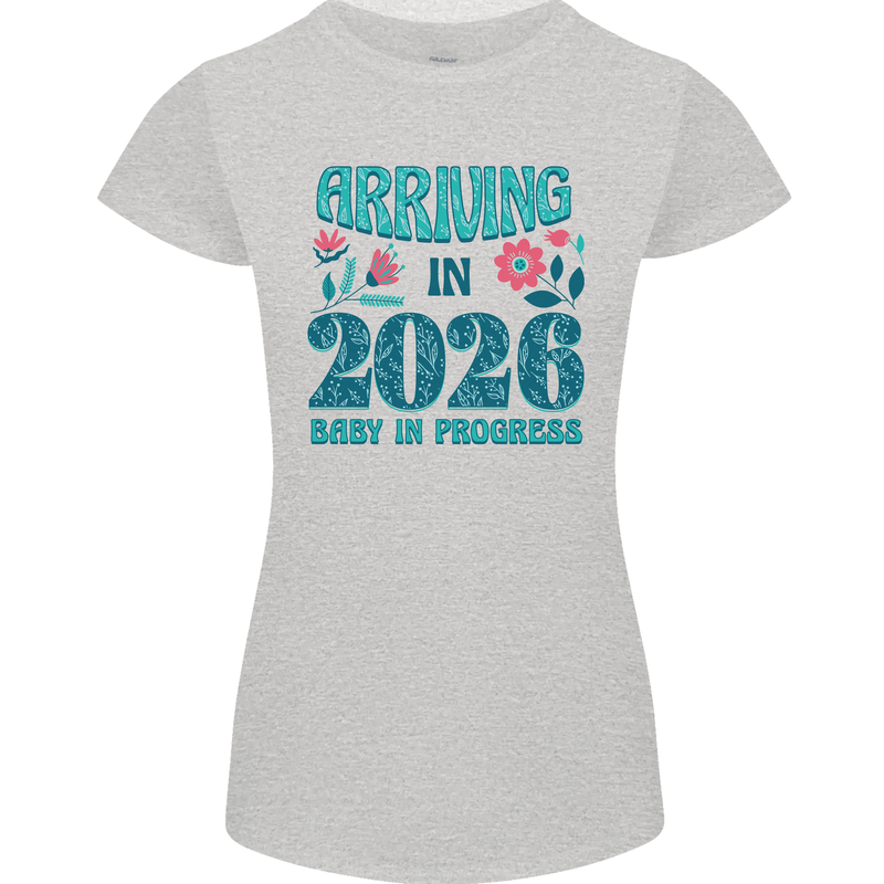 Arriving 2026 New Baby Pregnancy Pregnant Womens Petite Cut T-Shirt Sports Grey