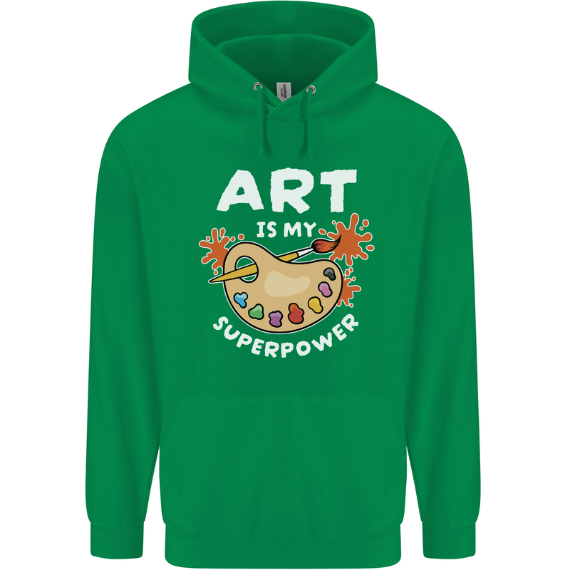 Art is My Superpower Funny Artist Mens 80% Cotton Hoodie Irish Green